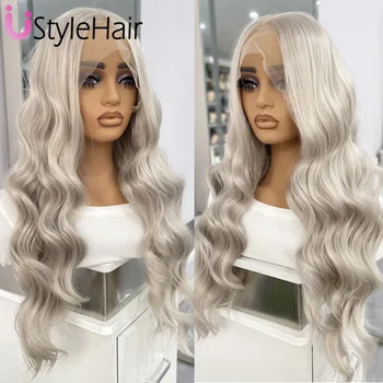 Ash Blonde Wig Lace Front Long Body Wave Synthetic Hair 13x4 Frontal Lace Natural Hairline Daily Wear Cosplay Wigs Women's Wig