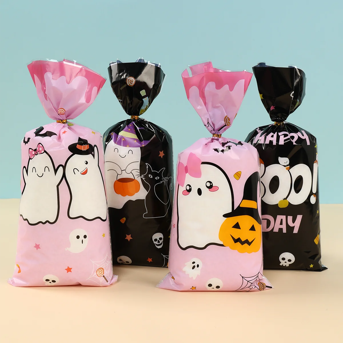 25/50/100pcs Halloween Ghost Cat Gift Bags Candy Cookie Packaging