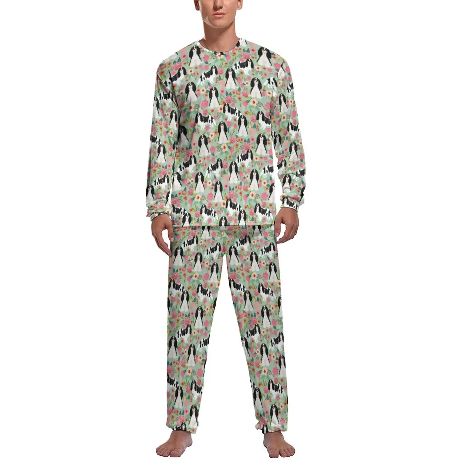 

Пижамный комплект для спальни с собакой пижама с длинными рукавами King Charles Spaniel, 2 предмета, повседневная Милая одежда для сна для мужчин на заказ