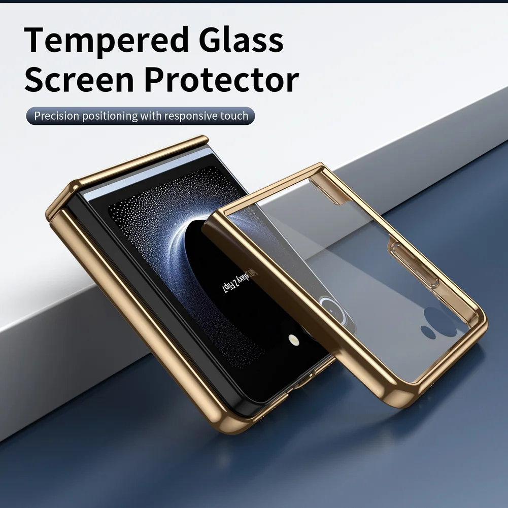 Diamond-Patterned Leather Plated Full-Cover Hinge Case with Glass Protection