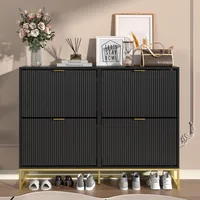 Shoe Cabinet Storage for Entryway, Modern Slim Shoe Organizer, Tipping Shoe Cabinet with 2 Flip Drawers Fluted Panel, 1