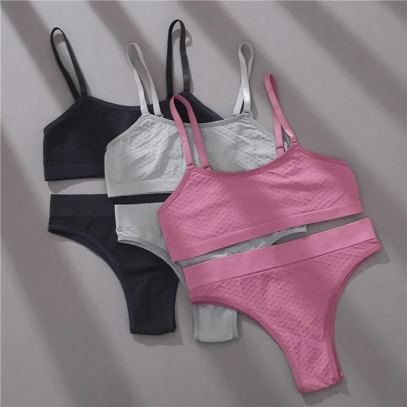 Women Bra Set Seamless 3D Dot Suits Female Wireless Tanks Suit Sexy Low Waist Ladies Tops Panties Comfortable Girls Lingerie New sexy bra panty set