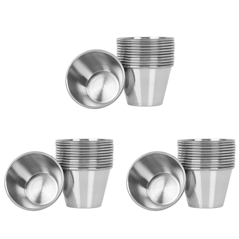 

Pack Of 36 - Premium Brushed Stainless Steel Condiment Sauce Cups Spices Pots Liquid Dips Bowls - 2.5Oz 70Ml