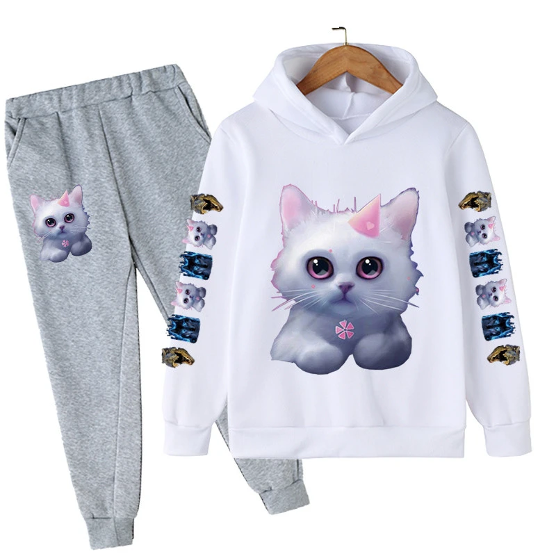 New cat children's clothing fashion girl's clothing autumn baby girl clothes cat suit cotton hoodie suit casual sportswear kid hoodie for sale