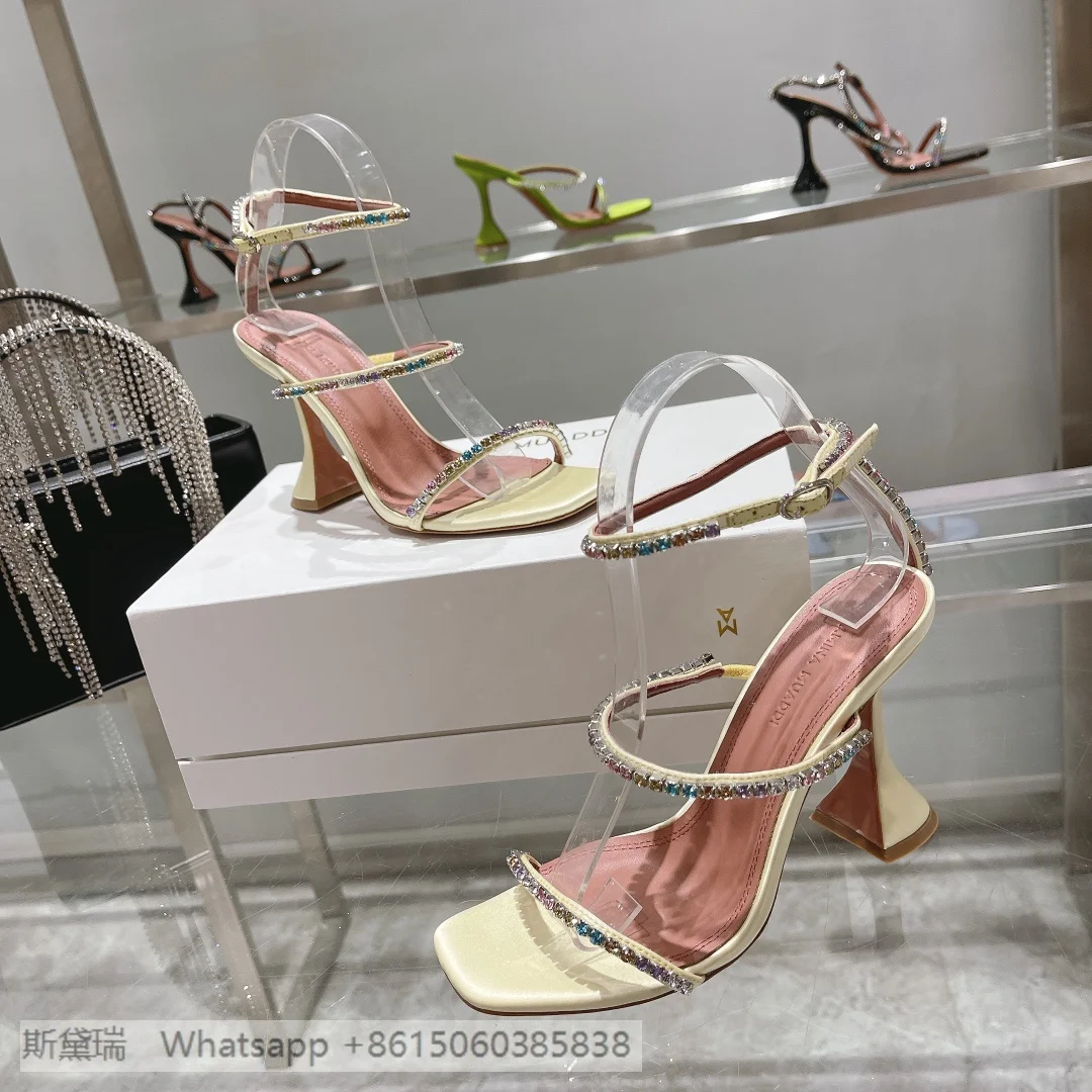 

Multicolour crystal Yellow AMINA MUADDI Gilda Glass Sandal ankle strap Square toe pvc transparent Diamond high sculpted heels