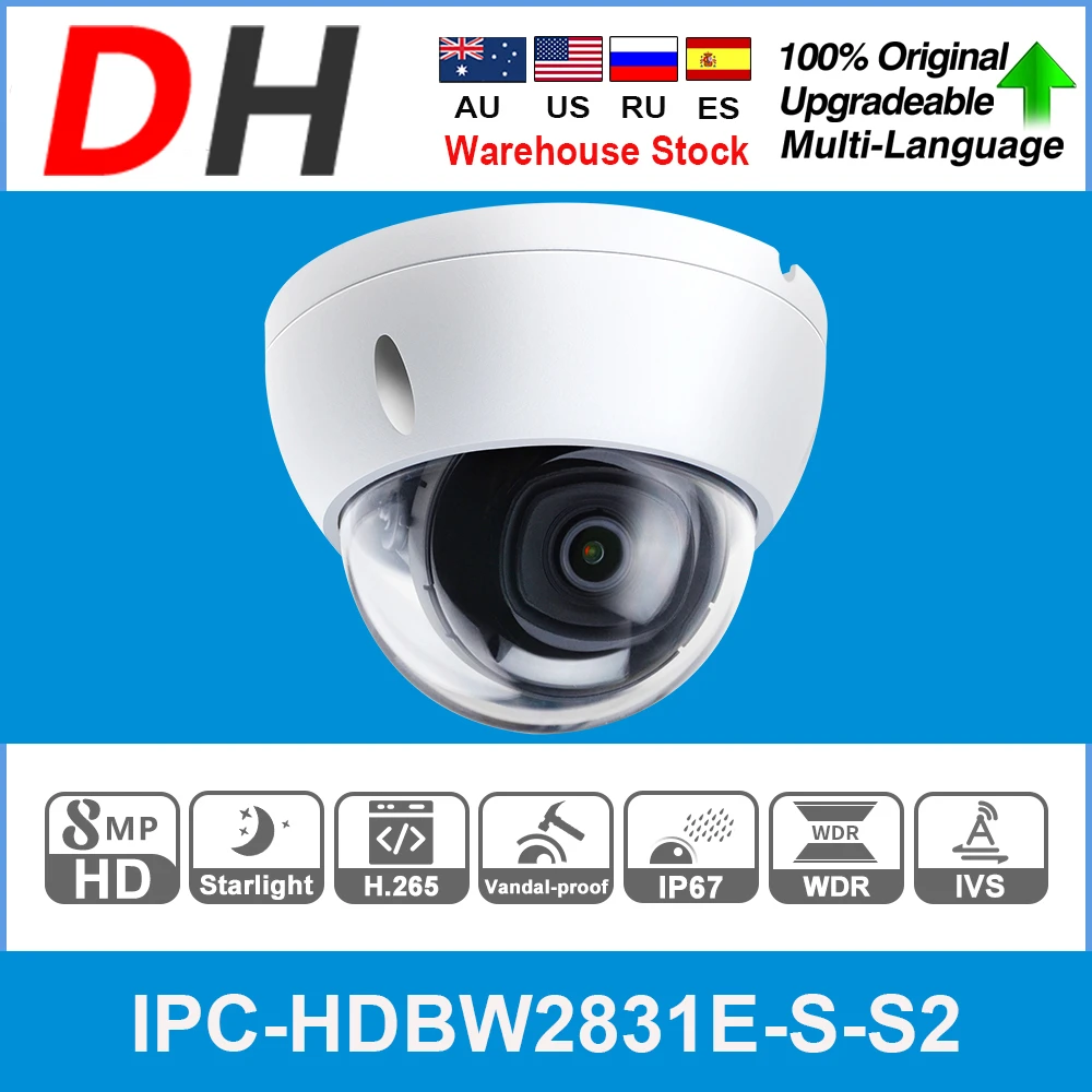 Telecamera Ip Dahua Ipc-Hdbw2831E-S-S2 8Mp 4K Starlight Poe Ir App Cctv Protezione Di Sicurezza Dome Sorveglianza Video Ipc Per La Casa