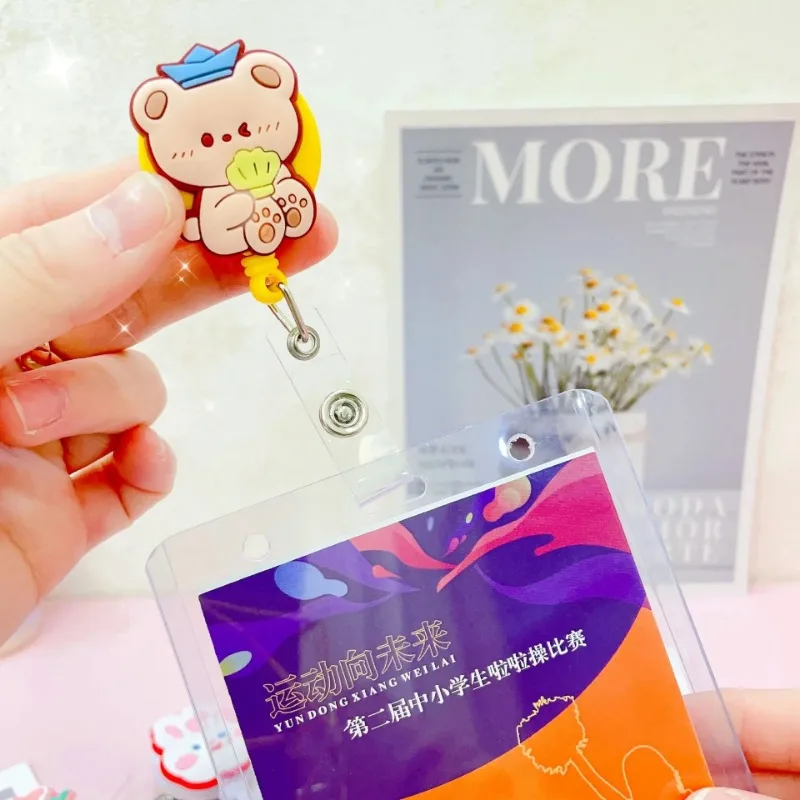Kawai Dinosaur Bear Rabbit Retractable Badge Reel Nurse Doctor Students ID Name Cards Holder Clips Hospital Use Card Tools