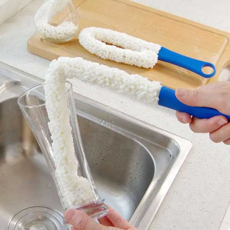 

Plastic Flexible Wand Foam Sponge Brush Hand Wine Bottle Glass Decanter Cups Washing Clean Scrubber Long Handle Cleaner 4pc/lot