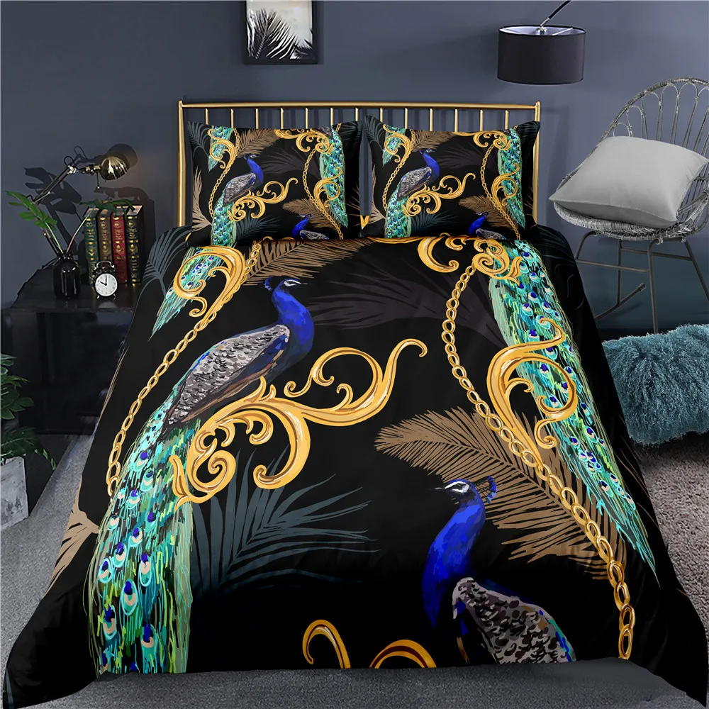 Peacock Duvet Cover Plum Blossom Decor Bedding Set King Size Crane Peacock Feather Floral Pattern Romantic Quilt Cover 5