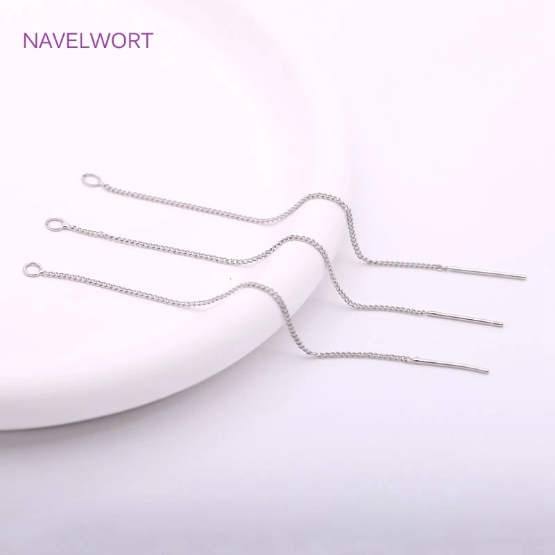 85mm Long Earwire 18K Gold Plating Brass Thin Chain Ear Thread with Open Jump Ring,Women Drop Dangle Earrings Findings Wholesale 3