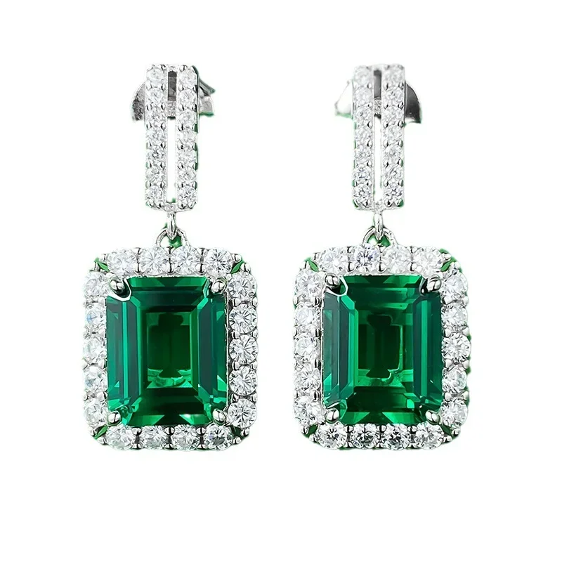 

Spring Qiaoer Vintage 925 Sterling Silver 8*10MM Emerald Gemstone Drop Dangle Earrings for Women Fine Jewelry Anniversary Gifts