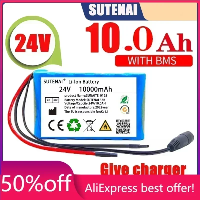 

24V 10Ah 25.2V 6S1P Li-Ion battery pack lithium batteries for electric motor bicycle ebike scooter toys drill with BMS