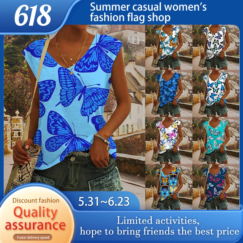 

Новинка 2024, женский жилет с красивым принтом бабочки, Женский Топ оверсайз Y2k, стильный летний Повседневный дышащий освежающий жилет