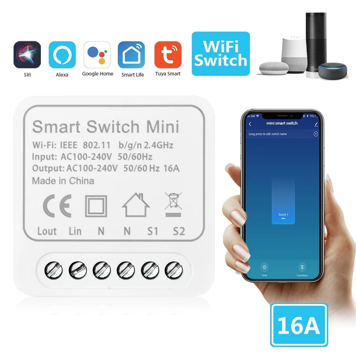 Tuya Wifi Zigbee 16A Mini Smart Switch 1/2/3/4 Bit Supporto Controllo A 2 Vie Smart Life Alexa Google Home Scarn Alexa