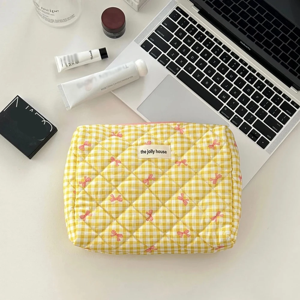 Cute Bow Cotton Makeup Bag Women Zipper Cosmetic Organizer Female Cloth Box Shape Portable Toiletry Case for Girls 6