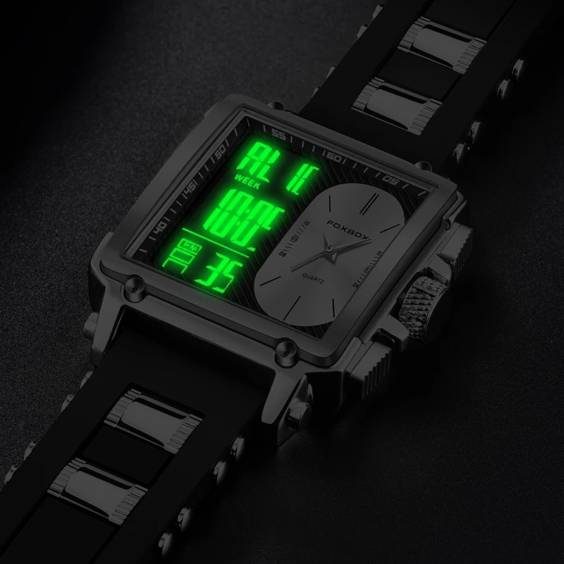 LIGE New Fashion Square Digital Watches for Men Casual Military Dual Display Watch Men Sport Waterproof Chronograph Montre Homme