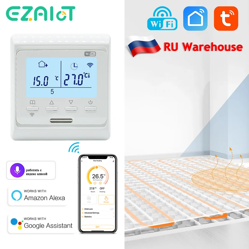Tuya-smart Floor Heating Thermostat Wifi Controlador de Temperatura Inteligente Controle Remoto App Aquecimento Elétrico Água Caldeira a Gás Google