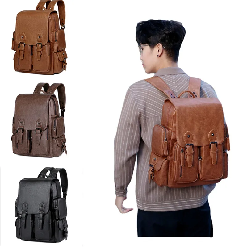 

2022 Brand Men's Backpack Large Capacity Casual Men's PU Leather Backpack Student Backpack Travel Bags for Men