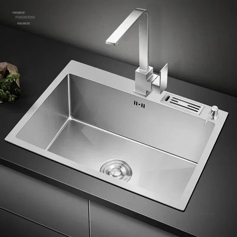 Stainless Steel Wash Basin Under Counter Wash Basin Kitchen Accessories Household Single Hole Kitchen Sinks Nano Handmade Sink X