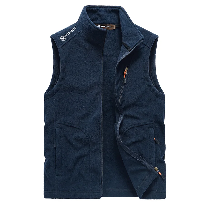 New Autumn Men Thick Warm Vest Winter Men Solid Stand Collar Polar Fleece Sleeveless Vest Jacket Outdoor Sports Waistcoat Male 2