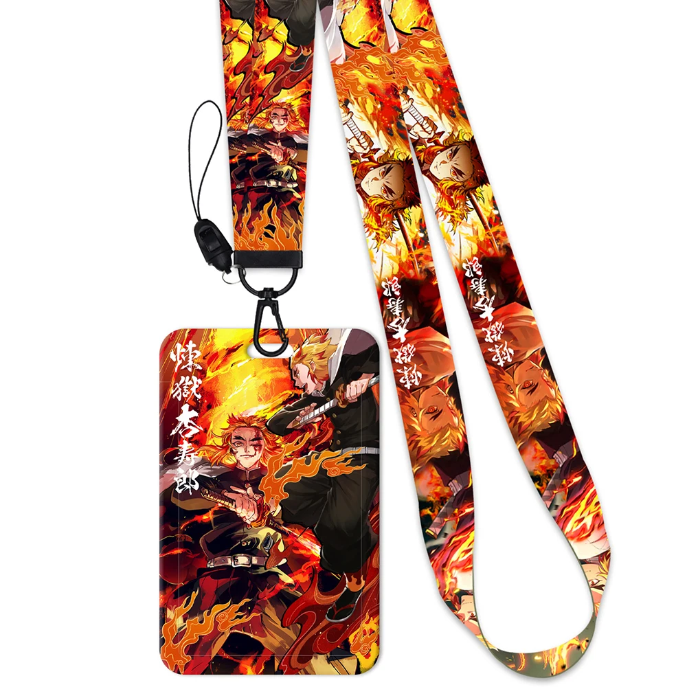 Cartoon Card Set Lanyard Jewelry Boy Rengoku Kyoujurou Agatsuma Zenitsu Kamado Tanjiro Color Relief Neck Strap ABS Card Cover