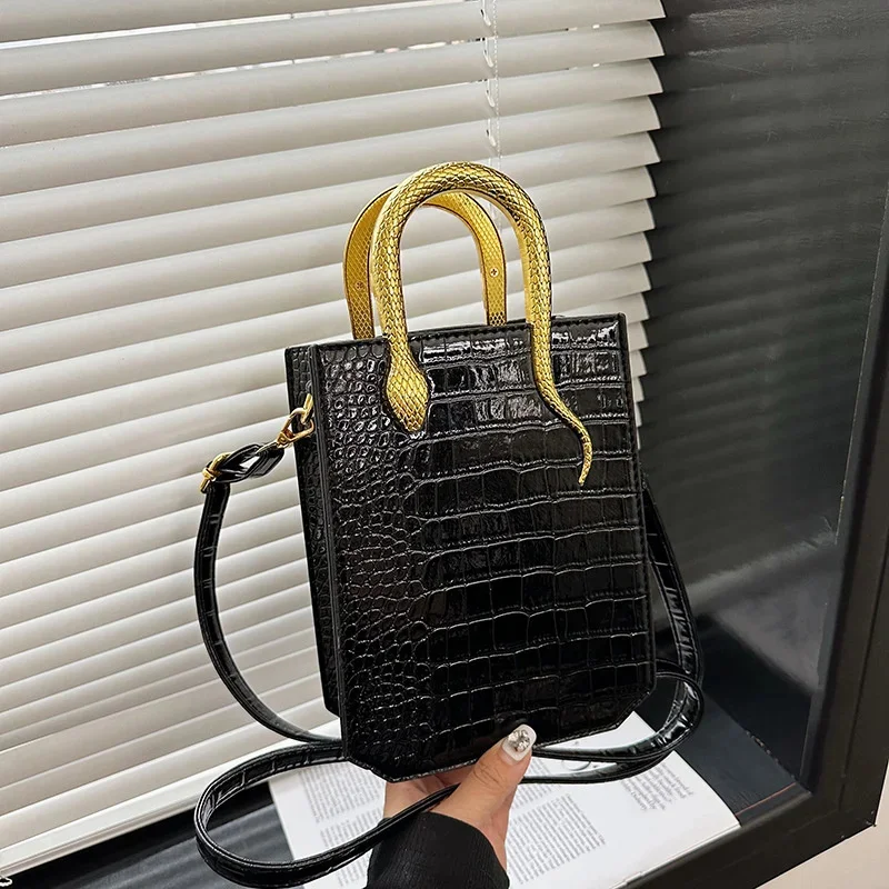 Elegant Crocodile Pattern Shoulder Bag Small Square Tote Handbag_voghion.com