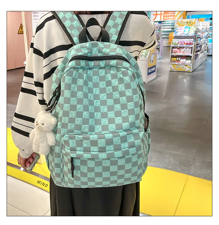 

Pleat Design Plaid Women's Backpacks Middle School Bags Nylon Teenage Girls Lattice Unisex Shoulder Bags Ladies Book Bag 2023