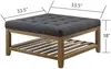 Large Square Upholstered Tufted Linen Ottoman Coffee Table, Large Footrest Ottoman with Solid Wood Shelf- Charcoal 5