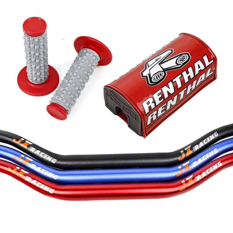 JFG RACING Motorcycle Handlebar Kit - 1 1/8" 28mm, Forged Aluminum, Includes Cross Bar, Pad, Grips & Donuts, Black