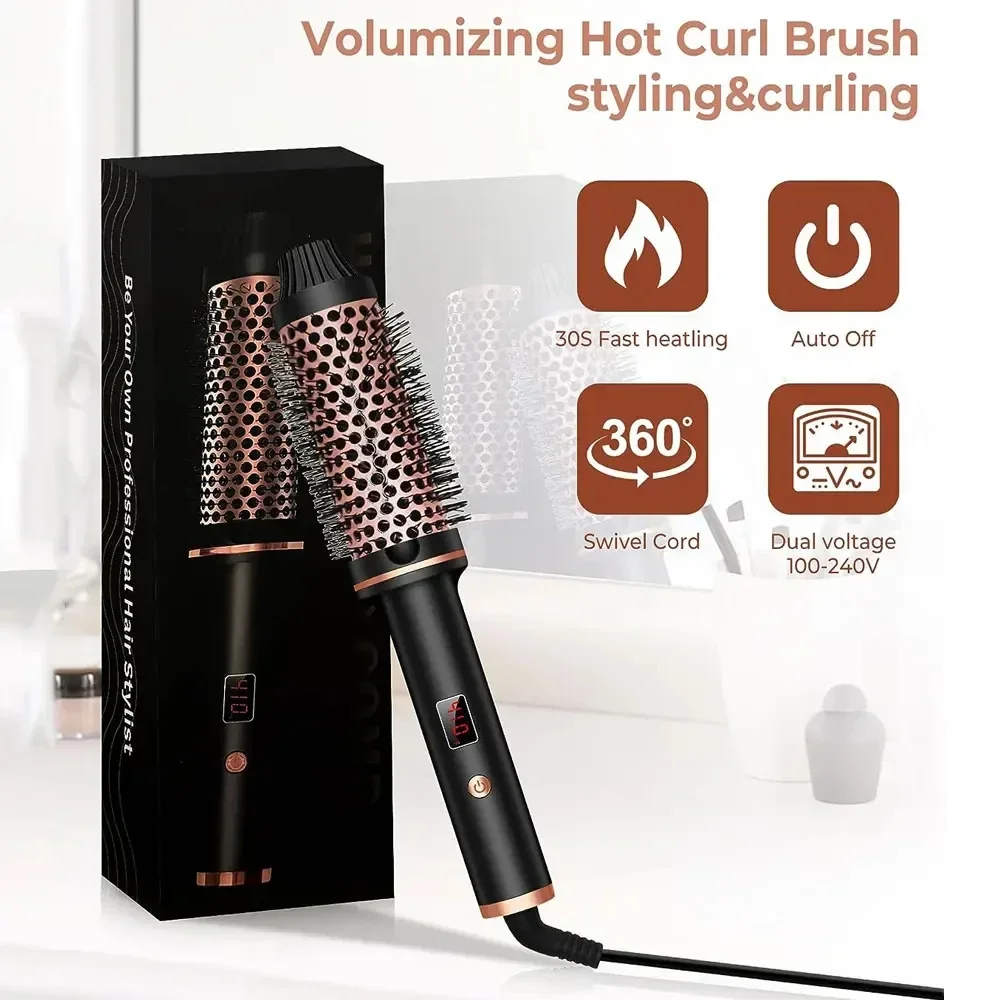 3 In 1 Ionic Hair Curler Straightener Professional Curling Iron Heated Hair Styling Brush Anti-Scald Thermal Brush Curl Wand 2