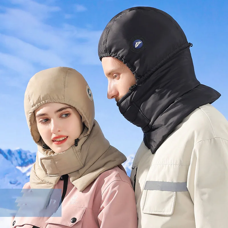 Winter New Ski Hat Women Down Cotton Hat Men Outdoor Sports Cycling Snowboarding Thickened Warm Wind Proof Waterproof