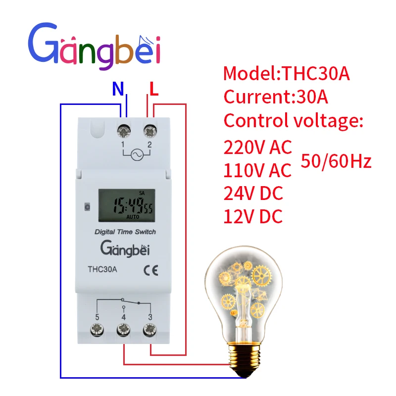 Weekly 7 Days Programmable Digital TIME SWITCH Relay Timer Control AC 220V 230V 110V DC24V 12V THC30 30A Din Rail Mount 5