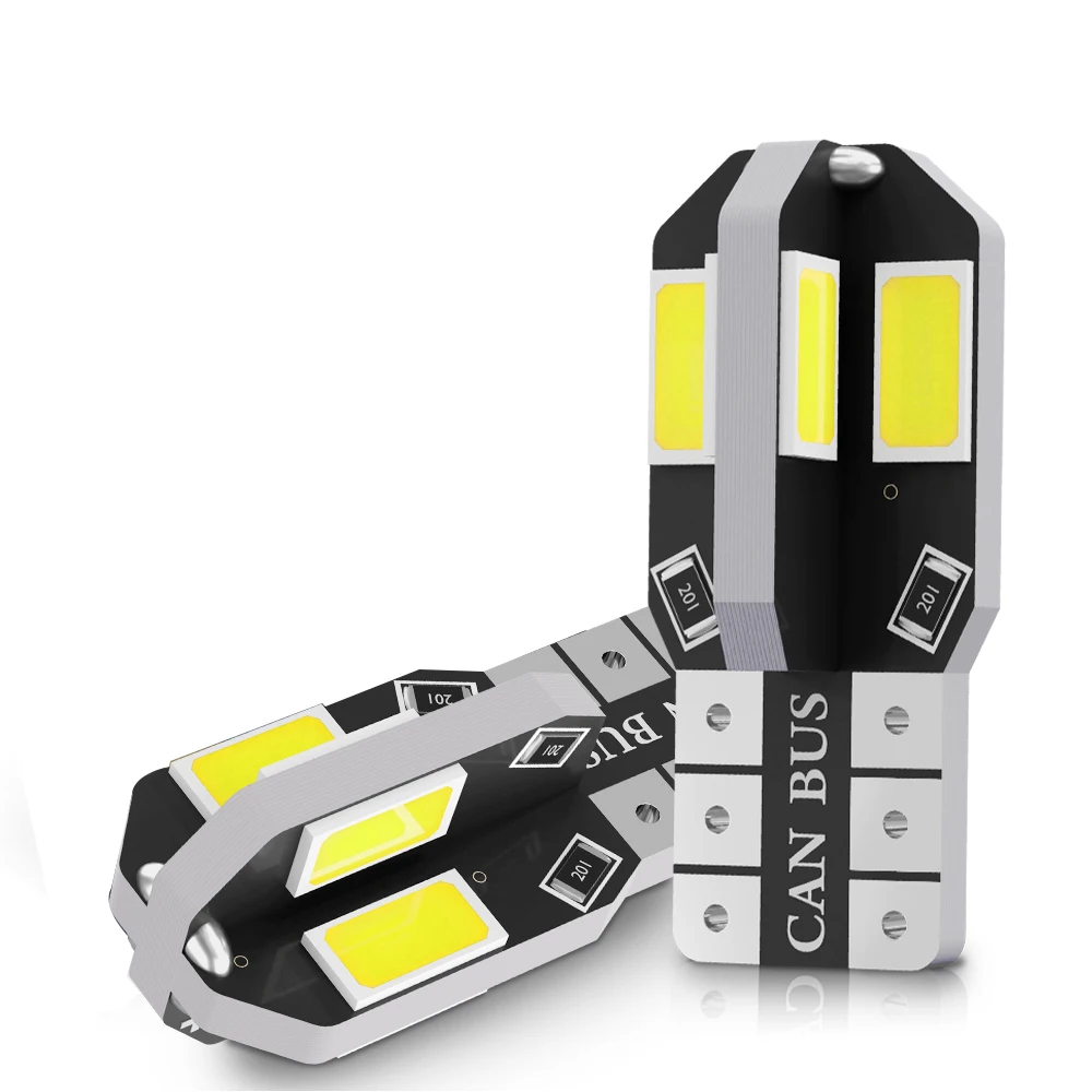 

2PCS Newest T10 LED Canbus W5W 8 SMD 5730 Led Car Interior License Plate Lights Reading Dome Lamps NO ERROR 12V White Red Yellow