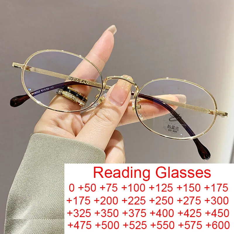 Metal Oval Shades Women Men Trendy Small Round Reading Glasses