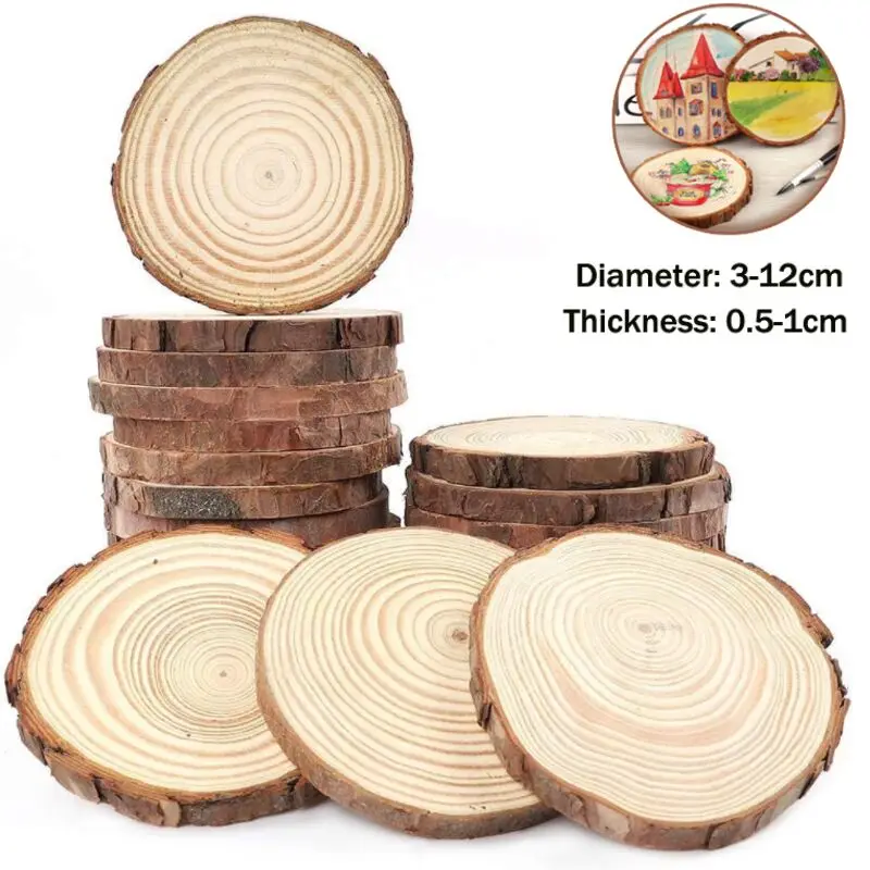 

3pcs 5pcs 10pcs 30pcs Natural Pine Round Wood Slices with Bark Size 3cm-12cm DIY Crafts Perfect for Weddings & Parties