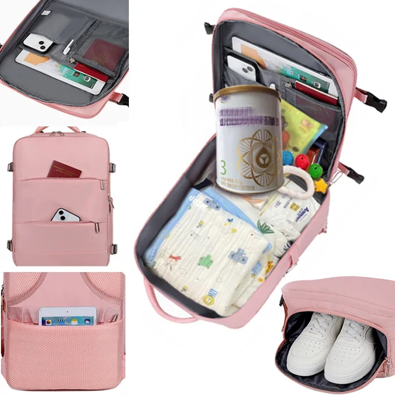Mummy Bag Nappy Backpack Large Capacity Multifunction Cabin Bag with Shoe Storage Multilayer Separation Waterproof Diaper Bags 3