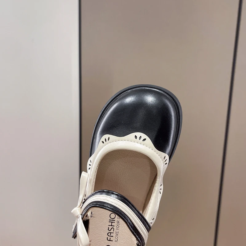 Leather Kids School Shoes with Bowtie for Girls