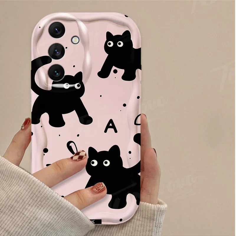 Black Star Cat 3D Wave Soft Silicone Phone Case Cover