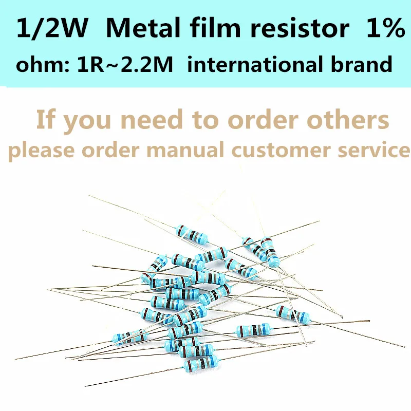 

50 шт. резистивная пленка 1/2 Вт 1% 1R ~ 2,2 M 100R 220R 330R 1K, 1,5 K, 2,2 K, 3,3 K, 4,7 K, 10K, 22K, 47K, 100K, 1