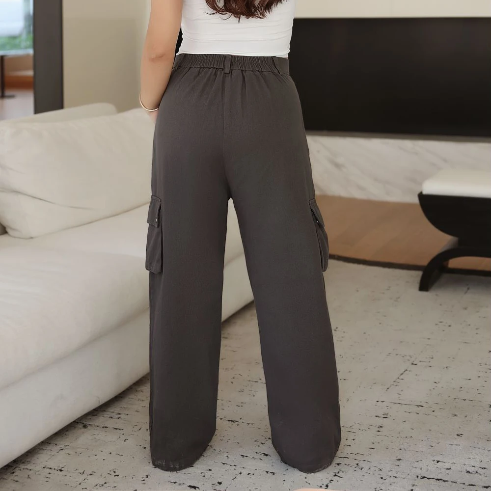 High Waisted Cargo Pants for Women, Straight Leg, Double Pocket, Casual, Good Quality, Plus Size, Washed Cotton Trousers, Fall