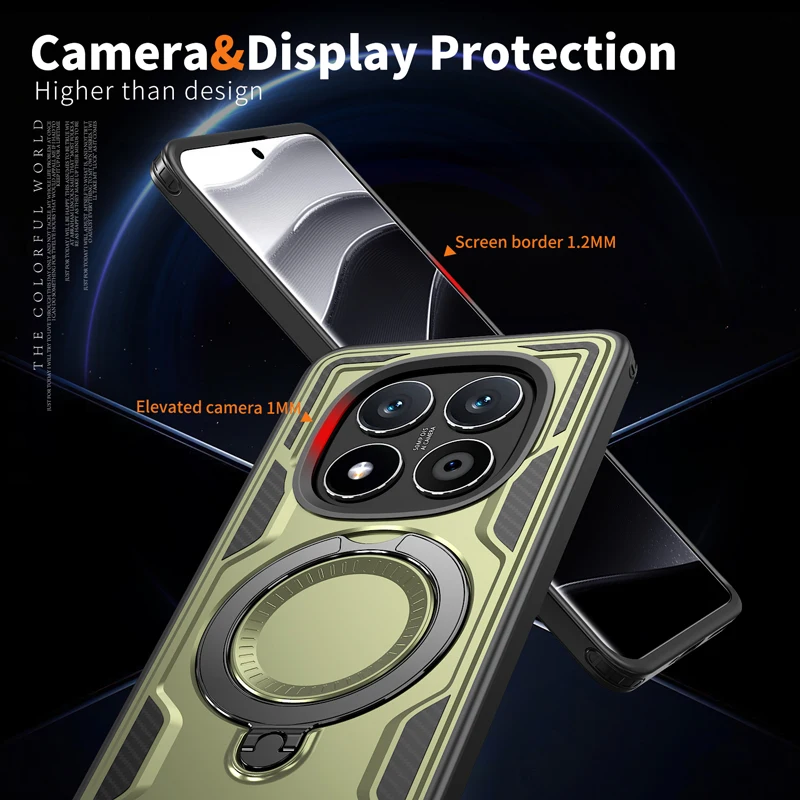 Military Drop-Proof Hard Case with 360° Adjustable Ring Stand