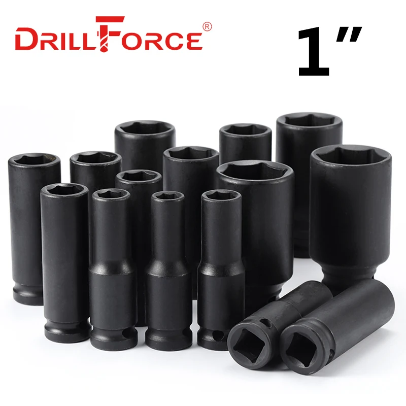 

Торцевая головка Drillforce Для глубинного ударного гайковерта 17-55 мм, адаптер 1 дюйм для ремонта автомобильных и грузовых шин, промышленный пневматический инструмент