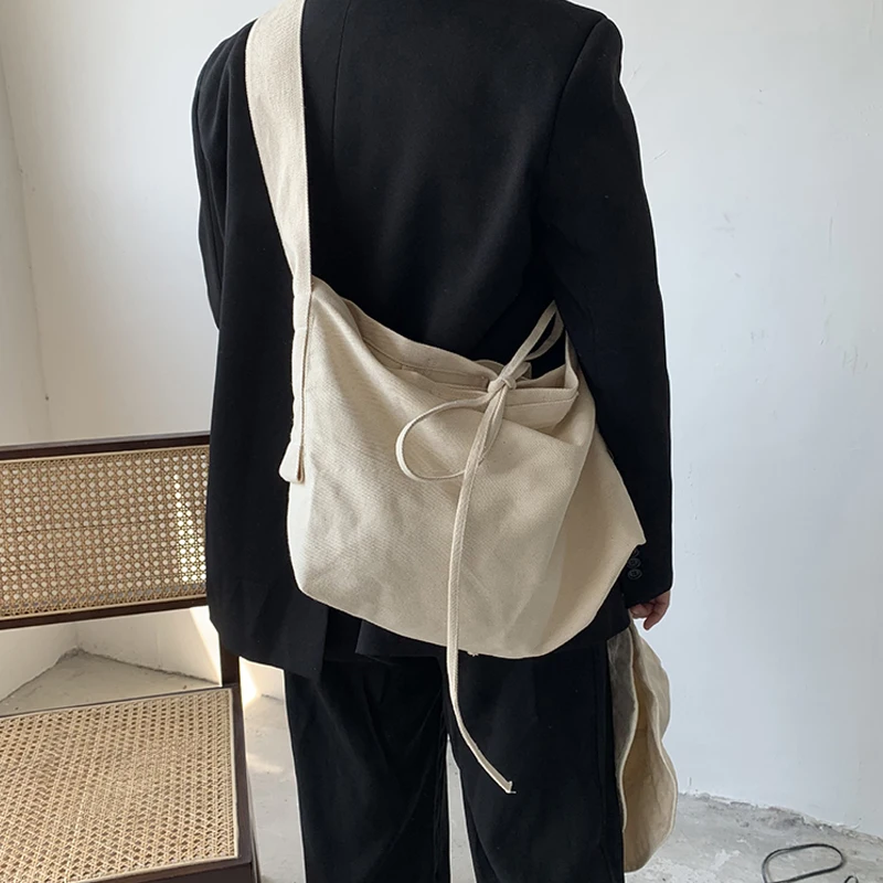 

Women Leisure Bandage Crossbody Bag Canvas Shoulder Bags Female Multi-purpose Messenger Bag Student large capacity wide Bag