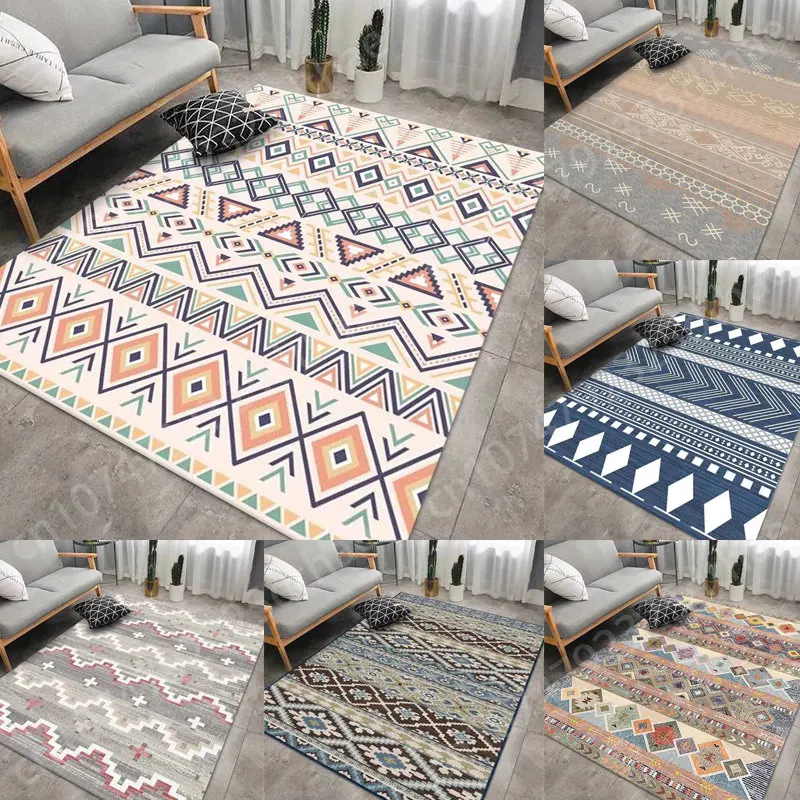

Ethnic Style Geometric Carpet Bedroom Living Room Study Balcony Kitchen Decoration Hallway Entrance Decor Anti Slip Large Mat