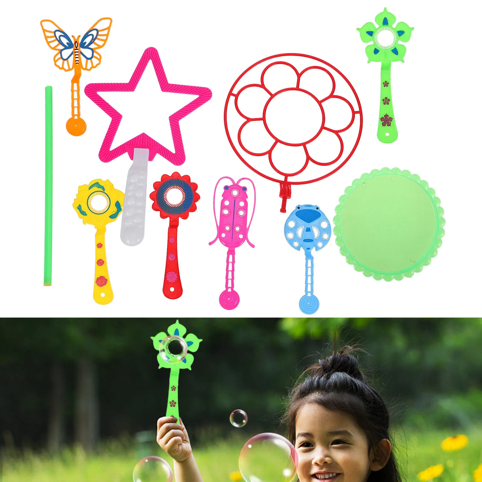 9개 대형 버블 막대 다채로운 세트 가볍고 안전한 플라스틱 야외 비눗방울 만들기 재미있는 파티 활동 버블 막대 세트