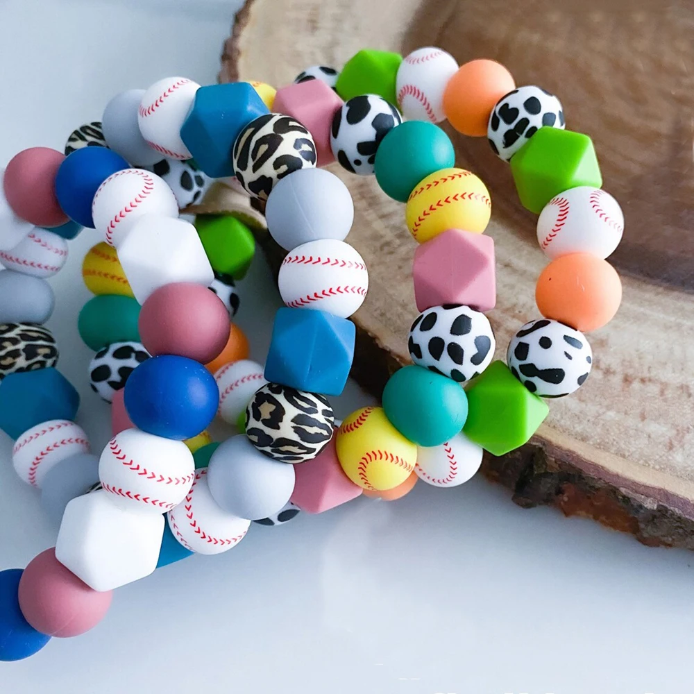 New Design Popular Sports Softball Wristlet Bracelet Custom Colorful  Silicone Sports Beads Bangles Keyring Fashion Charm Jewelry - Key Chains -  AliExpress