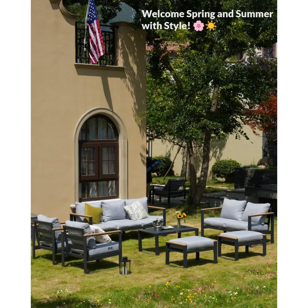 Aluminum Patio Furniture Set, 5 Piece Modern Outdoor Furniture with 6 inch Cushion, Metal Patio Sectional Conversation Sets 6