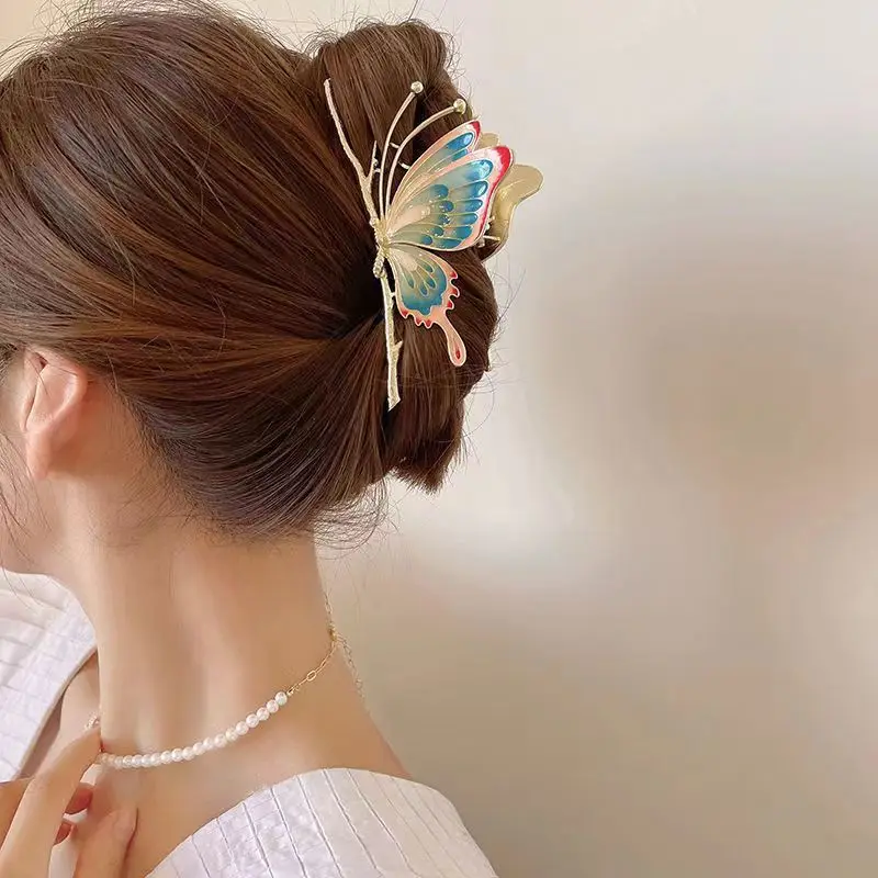 2023 Korean Painted Butterfly Hair Clips Women Fashion Hair Claw Elegant Large Metal Crab Shark Clip Female Hair Accessories svava decorative metal bookcase metal bookcase superhero figure electrostatic painted quality metal bookcase desk