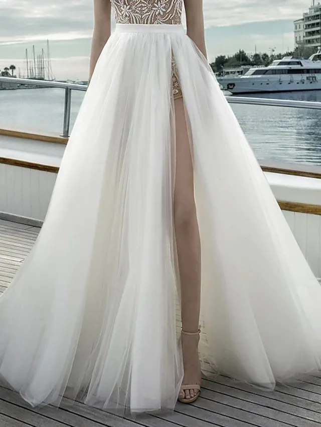 knee length dresses for ladies Two Piece Strapless Lace Mini Bridal Dress with Removable Tulle Overlay Skirt main image 0