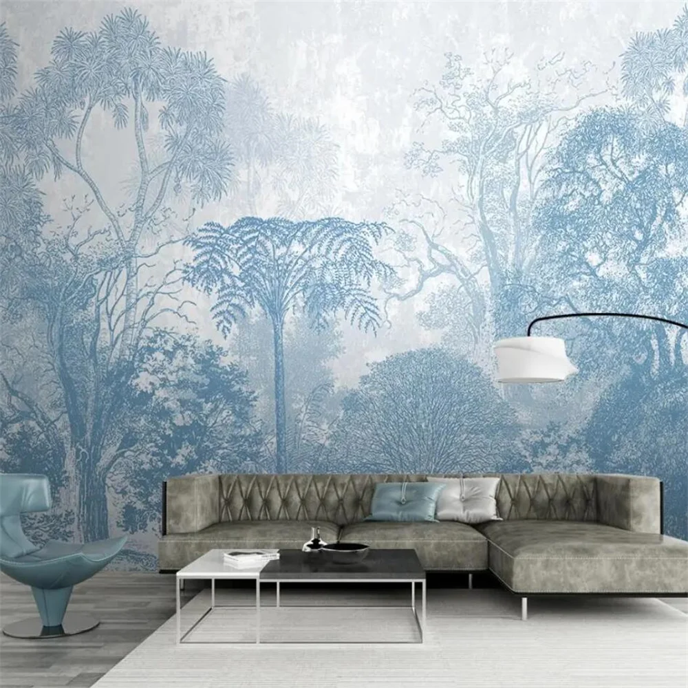 Custom birch tree forest scenery winter decorative papel de parede 3d wall paper panels photos murals wallpaper home decoration